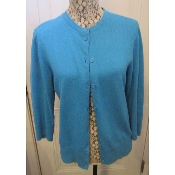 LL Bean Cashmere Cardigan Blend Womens Blue Sweater Button Front Size M - Picture 1 of 5